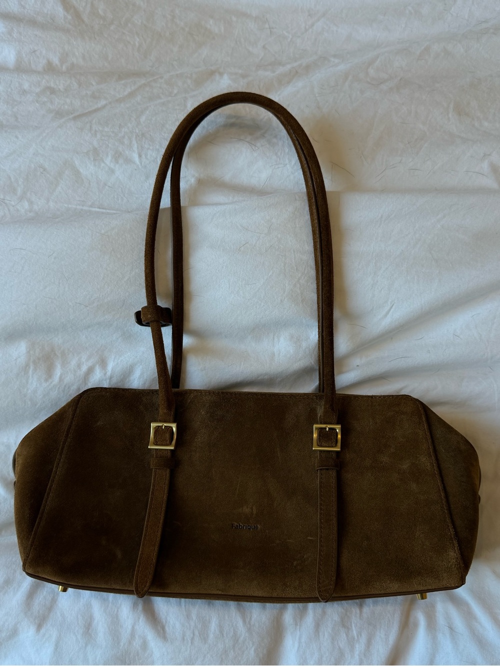 Classic Brown Suede Shoulder Bag with Gold-Tone Accents